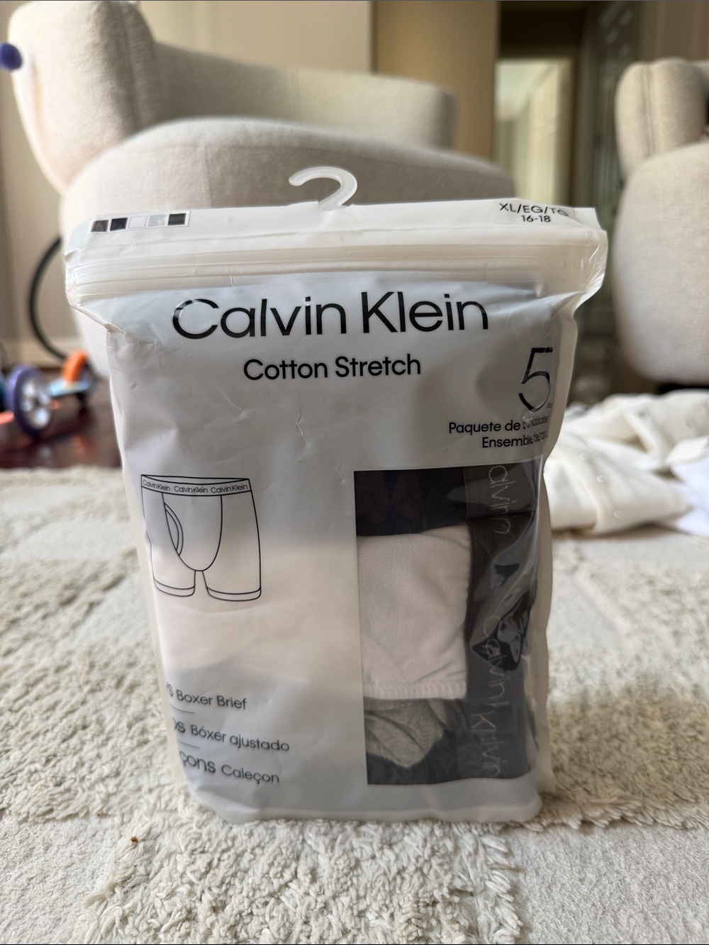 Calvin Klein Cotton Stretch Boxer Briefs – (5 Pack)- Boys XL 16-18